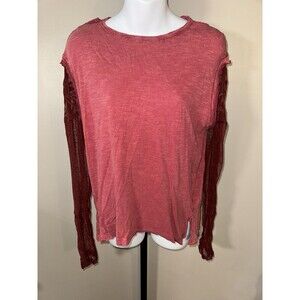 Free People Billie jean twofer tee layered lace floral red size M